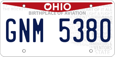 OH license plate GNM5380