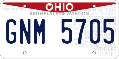 OH license plate GNM5705