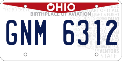 OH license plate GNM6312