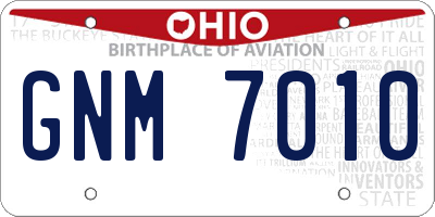 OH license plate GNM7010