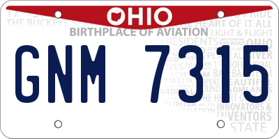 OH license plate GNM7315