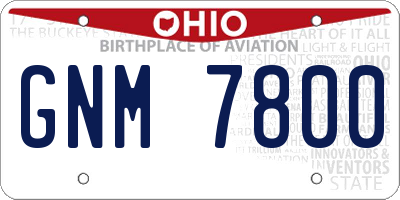 OH license plate GNM7800