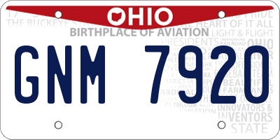 OH license plate GNM7920
