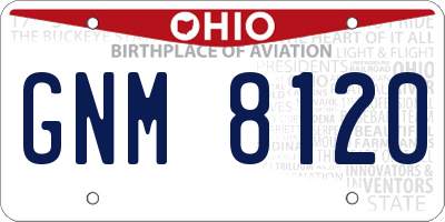 OH license plate GNM8120