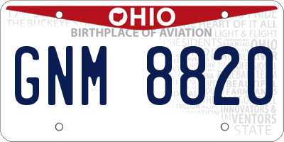 OH license plate GNM8820