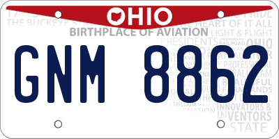 OH license plate GNM8862