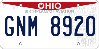 OH license plate GNM8920