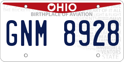 OH license plate GNM8928
