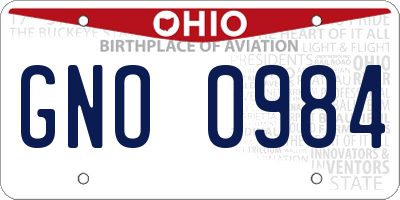 OH license plate GNO0984