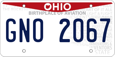 OH license plate GNO2067