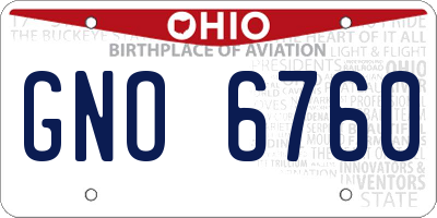 OH license plate GNO6760
