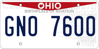 OH license plate GNO7600