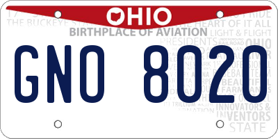 OH license plate GNO8020