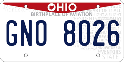 OH license plate GNO8026