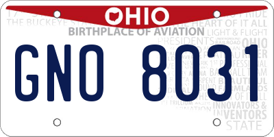 OH license plate GNO8031