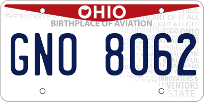 OH license plate GNO8062