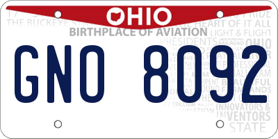 OH license plate GNO8092