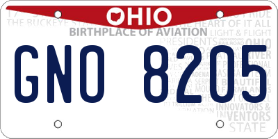 OH license plate GNO8205
