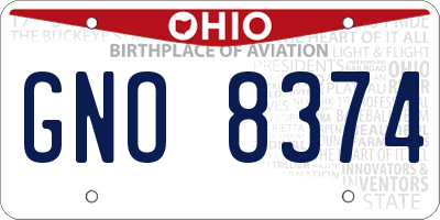 OH license plate GNO8374