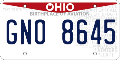 OH license plate GNO8645