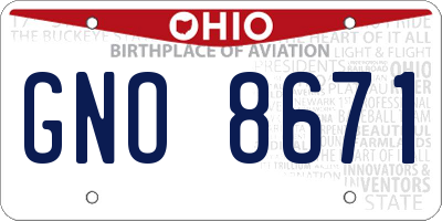 OH license plate GNO8671