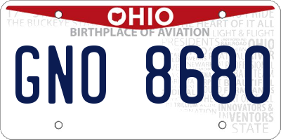 OH license plate GNO8680