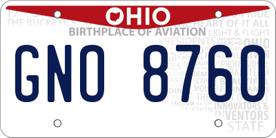 OH license plate GNO8760