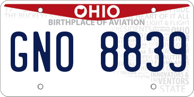 OH license plate GNO8839
