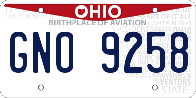 OH license plate GNO9258