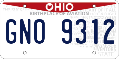 OH license plate GNO9312
