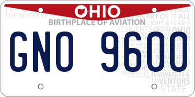 OH license plate GNO9600