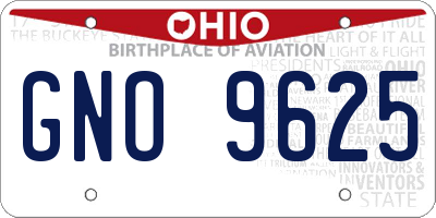 OH license plate GNO9625