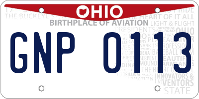 OH license plate GNP0113
