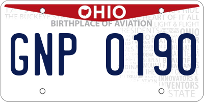 OH license plate GNP0190