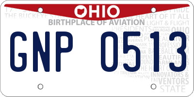 OH license plate GNP0513