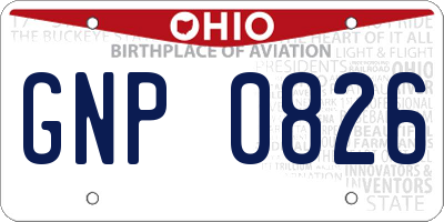 OH license plate GNP0826