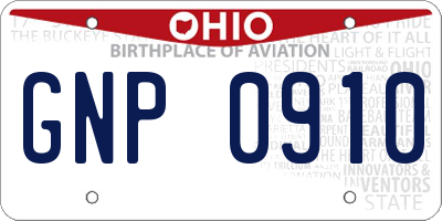 OH license plate GNP0910