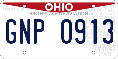 OH license plate GNP0913