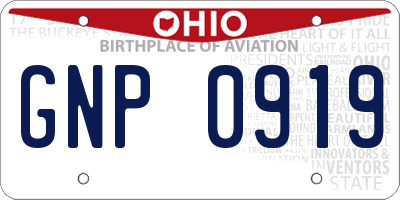 OH license plate GNP0919