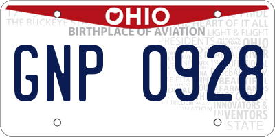 OH license plate GNP0928