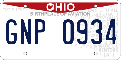 OH license plate GNP0934