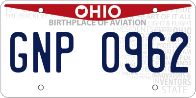 OH license plate GNP0962