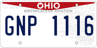 OH license plate GNP1116