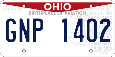 OH license plate GNP1402