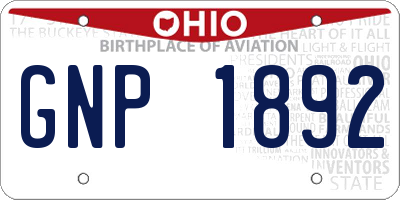 OH license plate GNP1892