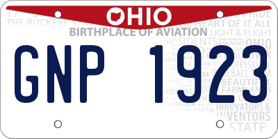 OH license plate GNP1923