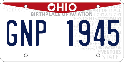 OH license plate GNP1945