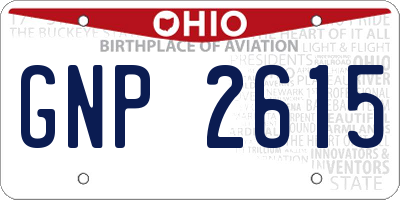 OH license plate GNP2615