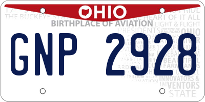OH license plate GNP2928