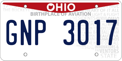 OH license plate GNP3017